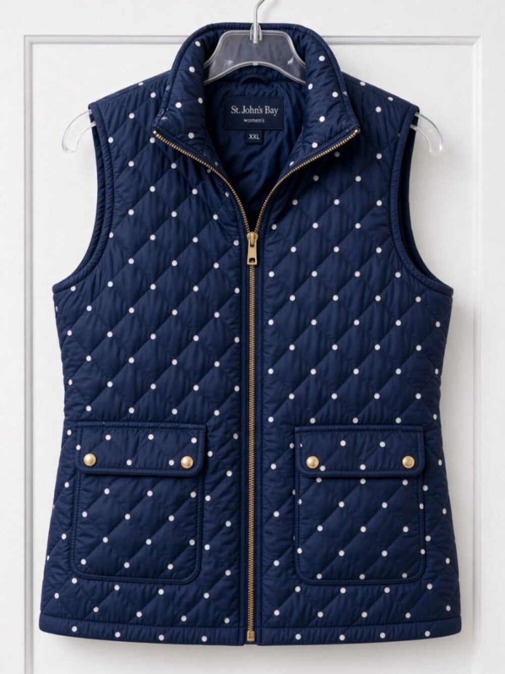 St. John’s Bay Navy Polka Dot Quilted Vest XXL + Matching Dog Vest Set Large